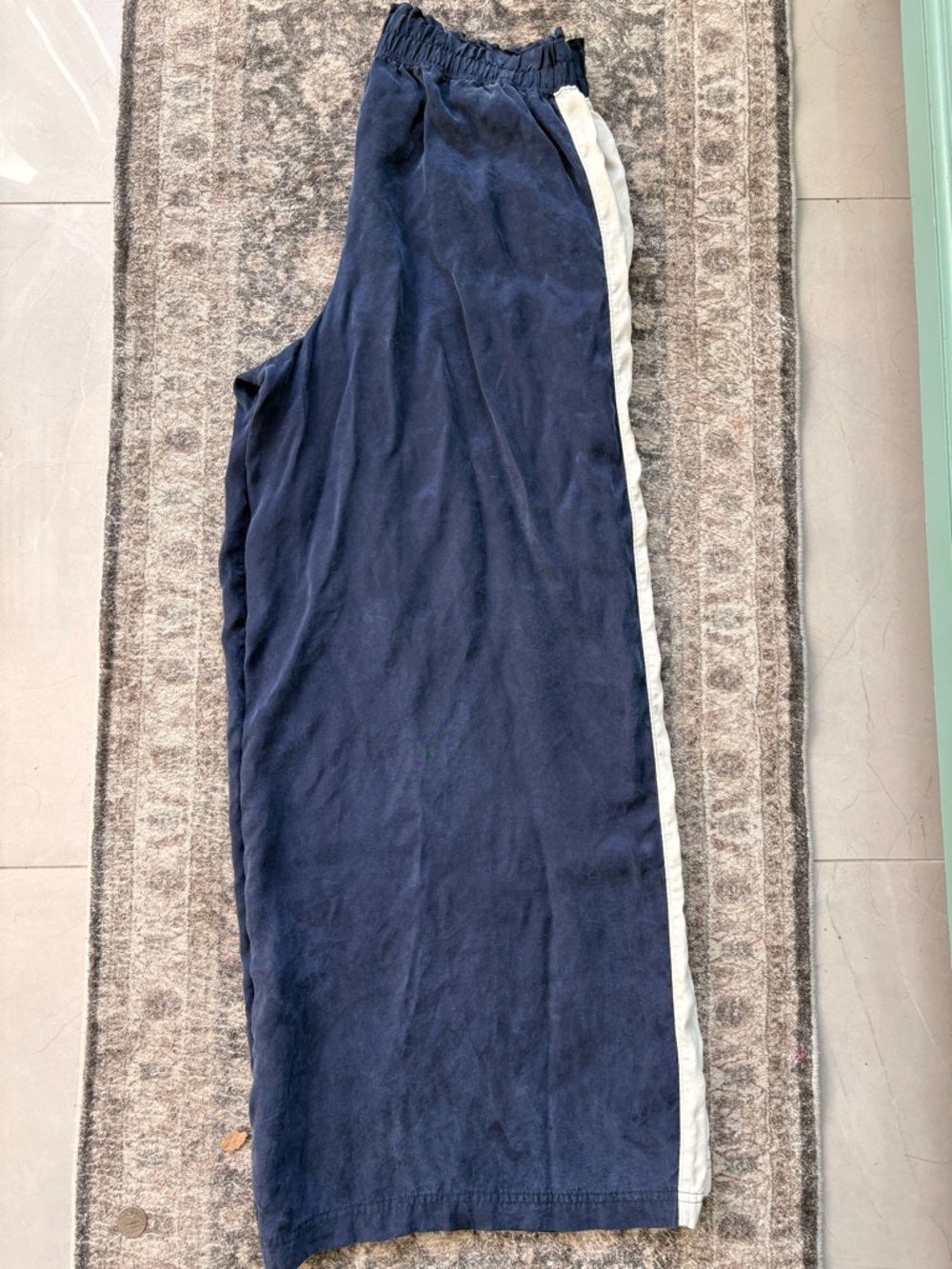 aerie Navy Track Pants with White Side Stripe Detail